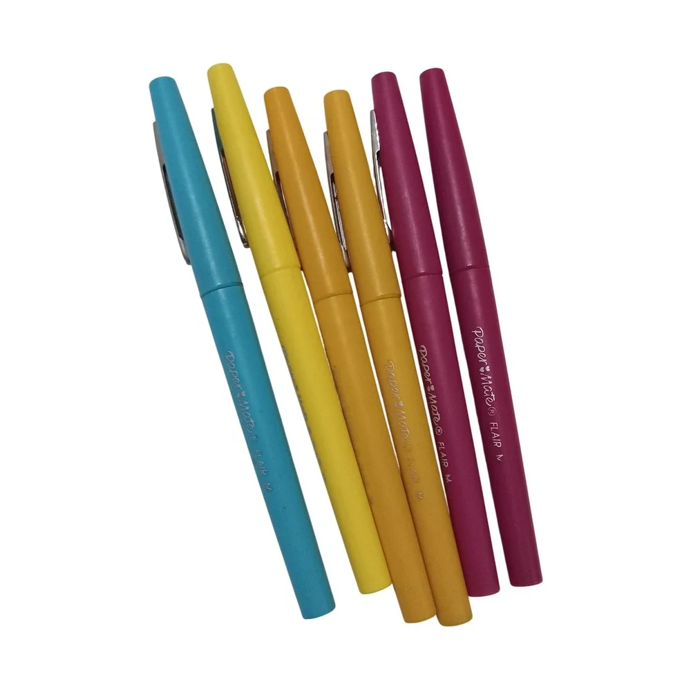 Paper Mate Flair‎ Medium Point Felt Tip Pens Lot of 6 Assorted Colors Porous Tip